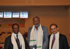L-R: Dr Pierre M’Pele-Kilebou, WHO Representative; Ato Abebe Balcha, Ethiopia's Goodwill Ambassador for Mental Health; Dr Shekhar Saxena, Director of the Department of Mental Health and Substance Abuse of WHO.