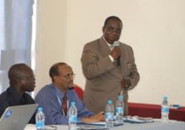 The Minster of Health, Dr Michael Milly Hussein addressing participants during the human resources for health review.
