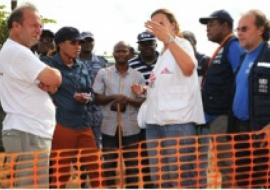 The delegation being briefed by MSF at the Ebola Treatment Site in Kailahun