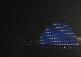 Kigali Convention Center lightened in blue to support the World Diabetes Day
