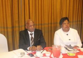 From left to right : Honourable Minister of Education and Training, Dr Phineas Magagula and Honourable Minister of Health, Senator Sibongile Ndlela-Simelane listening to proceedings