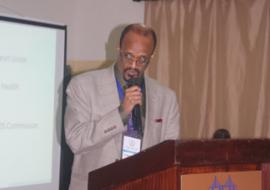 Dr Abdi Mohammed, WHO Representative making remarks at the official opening of the Health Policy Review Workshop