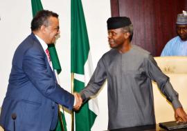  Nigeria's Vice President welcoming WHO Director General in his office at the Presidential Villa in Abuja