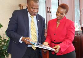 Dr Martins (WR Botswana) congratulates Ms Ruth Maphorisa, on her appointment as the new Permanet Secretary in the MoHW