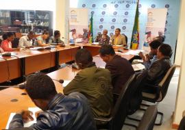 H.E. Dr Kebede Worku, State Minister of Health and Dr Akpaka Kalu, Representative to WHO Ethiopia briefing the Media