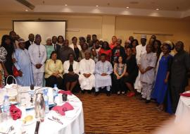 A group photograph with delegates at the Breakfast meeting with Minister of State for Health, ED NPHCDA,  Development partners, Private sector, Business Community, philantropists & Civil societies