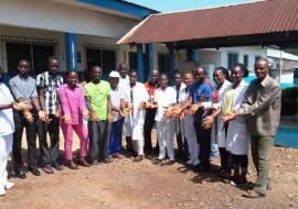 Healthcare workers at Chief Jallah Lone Medical Center celebrating WHHD, Gbarpolu County, Liberia