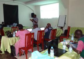 Mr Geoffrey Namara WHO Malaria M&E Expert facilitating a session