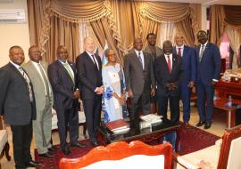 Dr Moeti and the entourage posing for a group photo after her meeting with H.E. Mr. Taban Deng Gai, First Vice President of South Sudan in his office