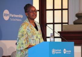 Directora Regional da OMS durante o lançamento da nova resposta liderada pelos países para redinamizar os esforços de luta contra a Malária/ paludismo 