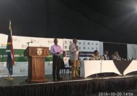 Dr Akpaka Kalu, WHO Representative to South Africa presents the Summary outcomes of the Presidential health Summit in presence of the Deputy President Mr David Mabuza and Health Minister- Dr Aaron Matsoaledi