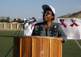 WHO Representative for Eritrea, Dr Josephine Namboze making a speech 