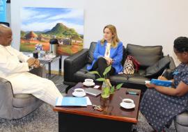 Her Excellency Büyükkaraş, Turkish Ambassador to Botswana (centre), in a discussion with Dr Ovberedjo (WR Botswana, left)