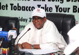 Permanent Secretary giving his speech at the Media press briefing to mark the World No Tobacco day