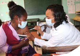 A 14-year old girl in Addis Ababa getting the HPV vaccine during the HPV vaccine in January 2021