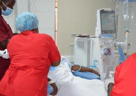 Nurses attending to a patient during a dialysis session at the EJS National Dialysis center