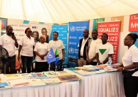 UN staff came together to host a booth to showcase the UN contribution to fighting HIV/AIDS
