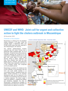 UNICEF and WHO: Joint call for urgent and collective action to fight the cholera outbreak in Mozambique