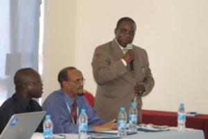 The Minster of Health, Dr Michael Milly Hussein addressing participants during the human resources for health review.