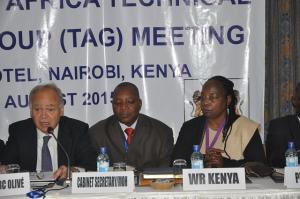 Chair of the HOA-TAG Dr Jean-Marc Olive’, left, with head of UVIS Dr Ephantus Maree and WR Kenya Dr Custodia Mandlhate