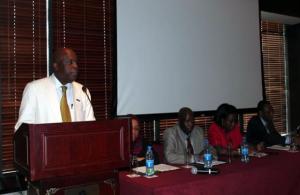 The WHO Representative, Dr. Rufaro Chatora, delivering welcome remarks at the meeting