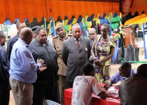 Guest of Honour, Hon. Leonidas Gama, visiting the blood donation pavilion in the Kilimanjaro region