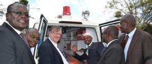 	Dr Muhammed Kombo, Lamu county, appreciates the detail in the ambulance donated by WHO