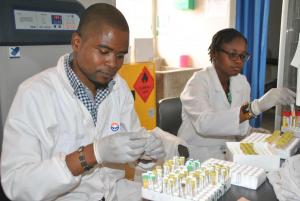 Health workers at the UTH Bacteriology laboratory