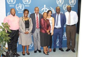 External Review Team with the WR, Dr Martins Ovberedjo and the NPO-Malaria, Ms Kentse Moakofhi