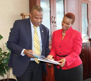 Dr Martins (WR Botswana) congratulates Ms Ruth Maphorisa, on her appointment as the new Permanet Secretary in the MoHW