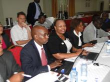 Stakeholders at Cholera meeting including , front row,  Dr Daniel Langat of MOH (l), Drs Joyce Onsongo and Jemimah Mwakisha  (WHO)
