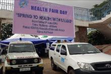 Ambulances on the standby at the venue of the health fair