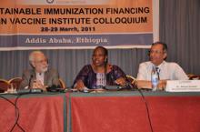 Dr Fatoumata Nafo-Traoré, WR Ethiopia (middle) closing the Colloquium, Dr. Ciro de Quadros, Executive Vice President of Sabin Vaccine Institute (left) and Dr Miloud Kaddar, WHO (right)