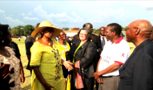 The First lady yellow dress greets development partners on her arrival to launch the 9th eMTCT campaign in Teso sub region