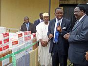 Dr Peter Eriki, the WHO representative in Nigeria, formally handed over a consignment of anti-TB drugs to the Hon. Minister of Health, Prof Babatunde Osotimehin.