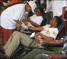 Some of the voluntary blood donors donating blood during the occasion of WBDD commemorations.