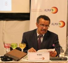 Dr Tedros, WHO DG delivering his statement at the ALMA working dinner