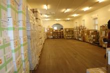 The donated kits in the warehouse