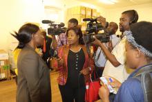 Dr Nabyonga speaking to the media after the handover