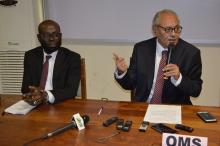 A gauche, le Prof. Edgard Marius OUENDO (D/IRSP/Ouidah  et à droite, Dr Jean-Pierre BAPTISTE (Rep./OMS Bénin