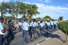 Police band leading the march during the World Health Day 