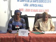 Les deux interventions à l’ouverture de l’atelier: celle de la Représentante de l’OMS au Niger à gauche et celle du Secrétaire Général du MSP à droite