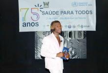 Azome Pinto, a celebrity is Sao Tome and Principe speaking at the WHO@75 celebrations