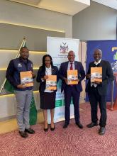 Mr Ben Nangombe, Executive Director of the Ministry of Health and Social Services, with Mr Petrus Kosmas from WHO, Ms Kakehonga from the University of Namibia, and Dr Petrus Mhata an external consultant attached to MHSS and WHO