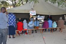 Clients in the triage tent at the entrance of the Katima Mulilo hospital