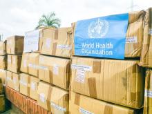 Partial view of the donated medical supplies by WHO at the MOH