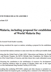  WHA60.18: Malaria including proposal for establishment of World Malaria Day