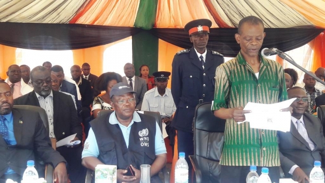 The Acting Minister of Health, Dr. Joseph Katema reading a statement to mark the World Health Day