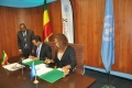 Mr Ahmed Shide, State Minister of Finance and Economic Cooperation and Ms Ahunna Eziakonwa-Onochie UN Resident Coordinator sign the UNDAF