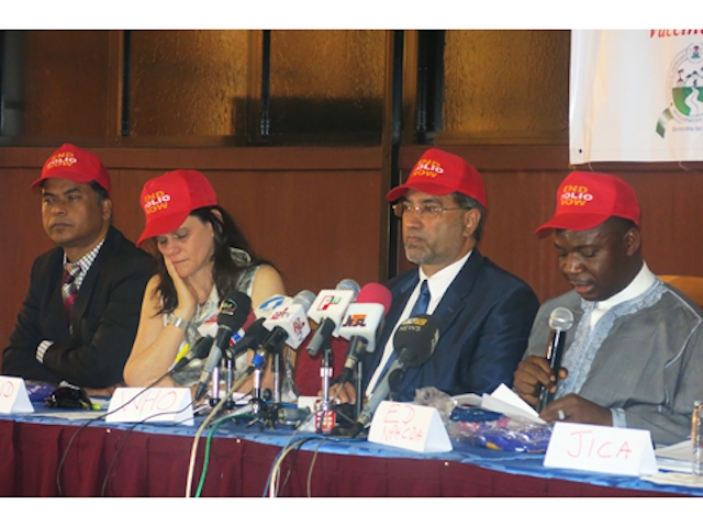 The ED of NPHCDA(right) addressing journalists on 2016 AVW while WR (3rd left) and other dignitaries listen